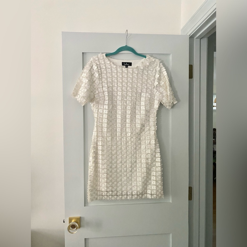Lulu’s Beautiful Blossoms White Embroidered Short Sleeve Mini Dress Bridal